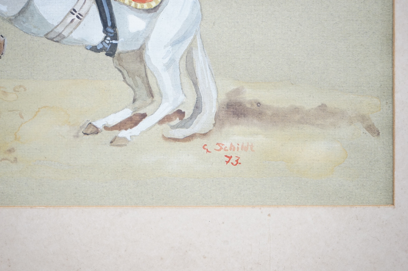 G. Schildt, watercolour, Spanish horse, signed and dated ‘73, 22 x 27cm. Condition - fair